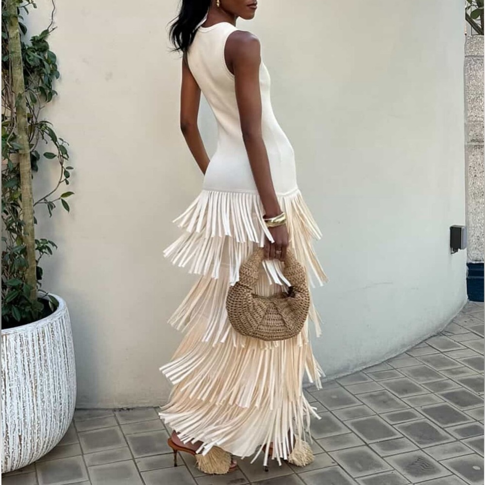 NWT Simon Miller ZA ZA sleeveless dress knit fringe dress. Ivory. Size small.